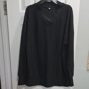 Black Ribbed V-Neck Sweater Size M